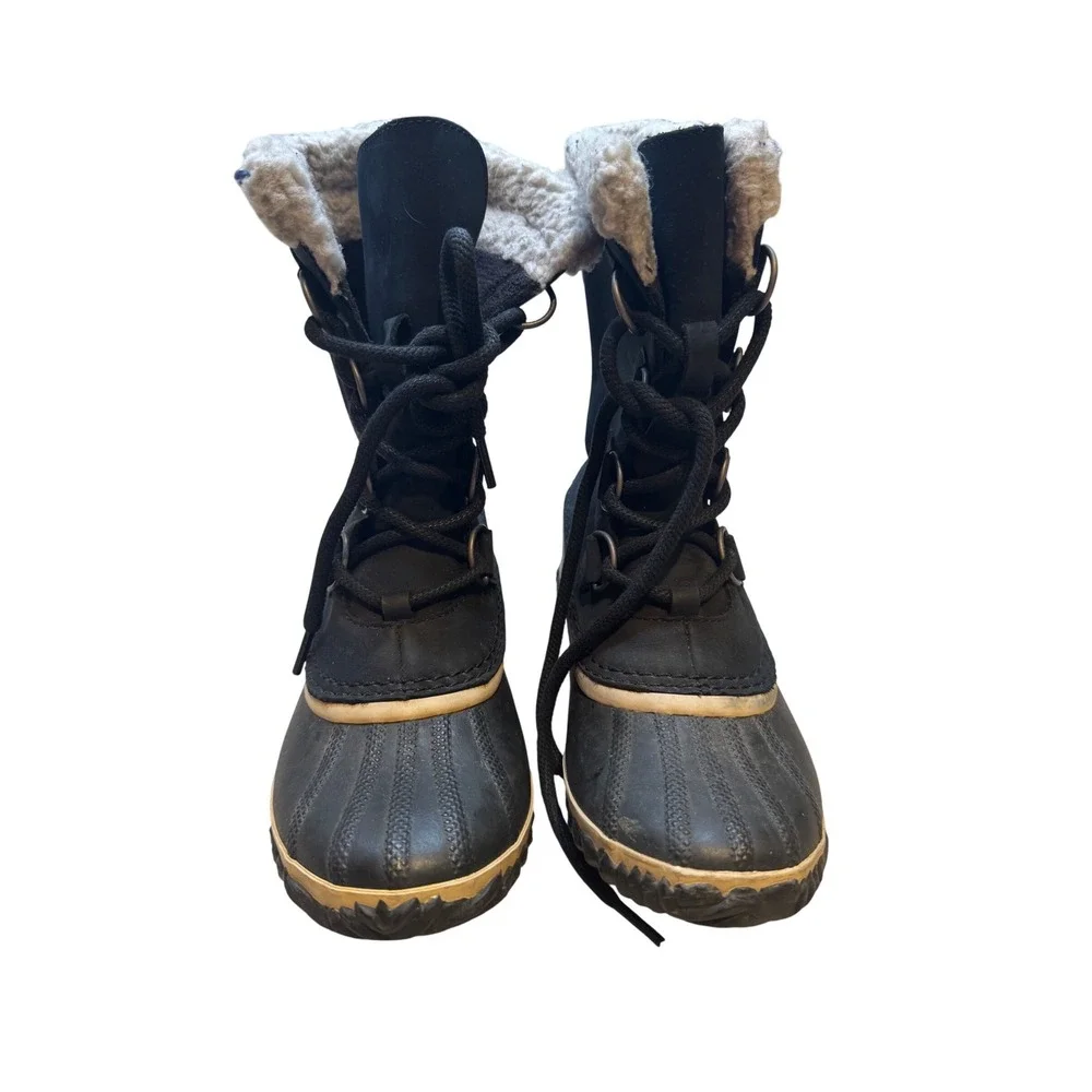 Sorel Women's Size 7 Black Waterproof Duck‎ Boots Faux Shearling Lined Winter